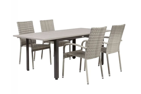 Nydala Geneve Havemøbelsæt m/4 stole - 90x150/200 - Grå