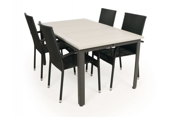 Nydala Geneve Havemøbelsæt m/4 stole - 90x150/200 - Lys Grå/Sort