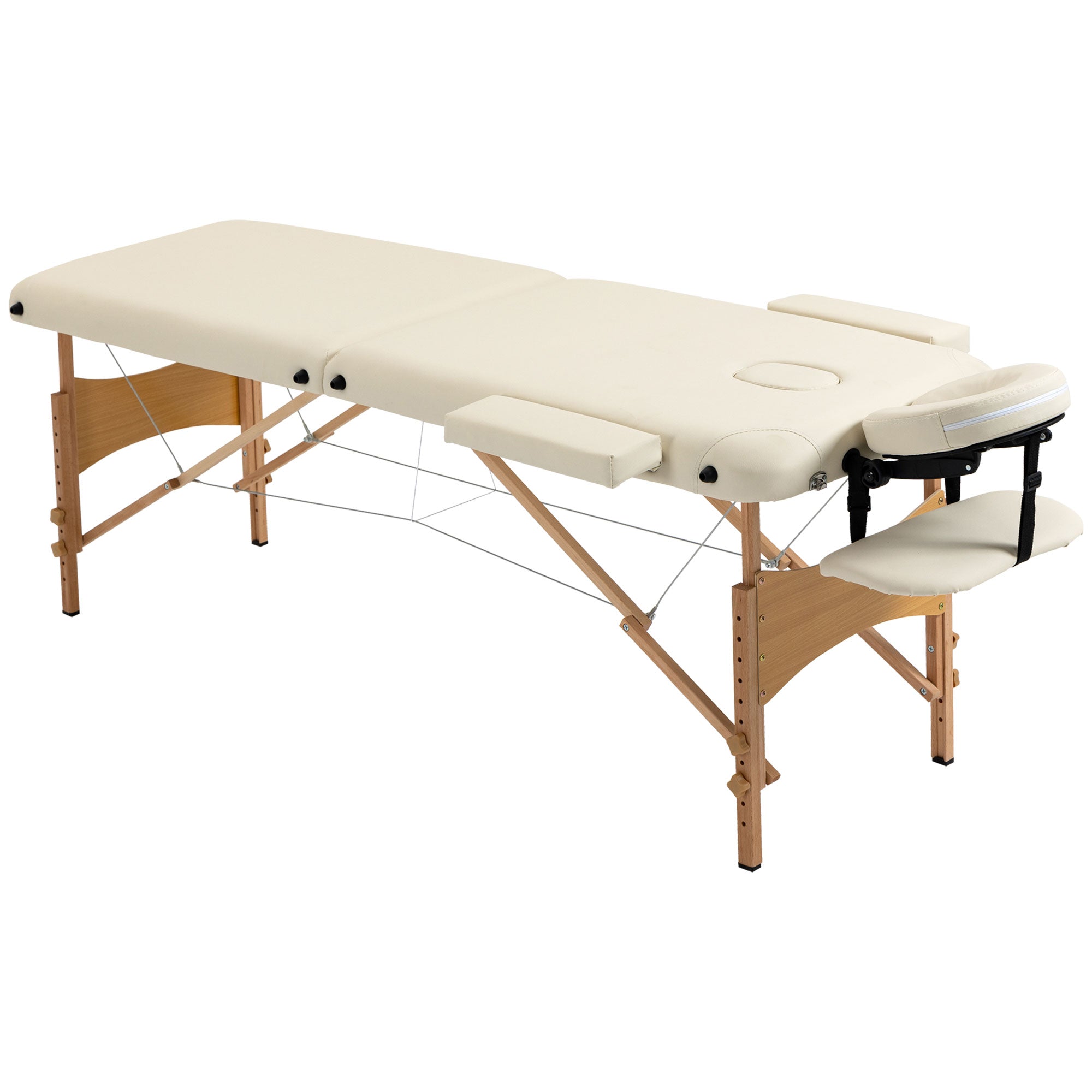 Massagebriks, foldbar massagesofa, højdejusterbar massagebænk til spa, salon, kunstlæder, træ, cremehvid