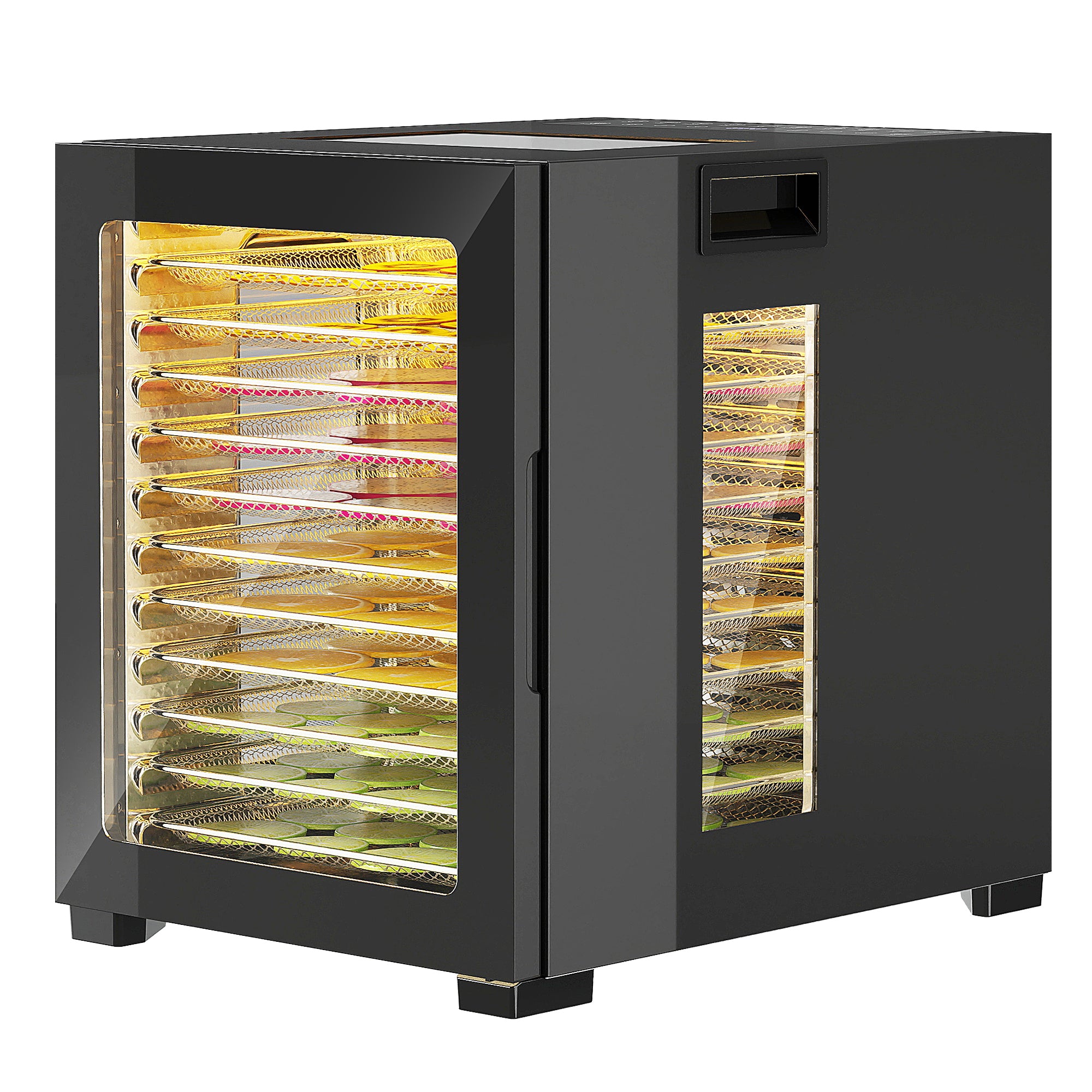 Mad-dehydrator, 850 w, 40-70Â°c temperaturkontrol, 48-timers timer, 12 bakker, rustfrit stål, sort