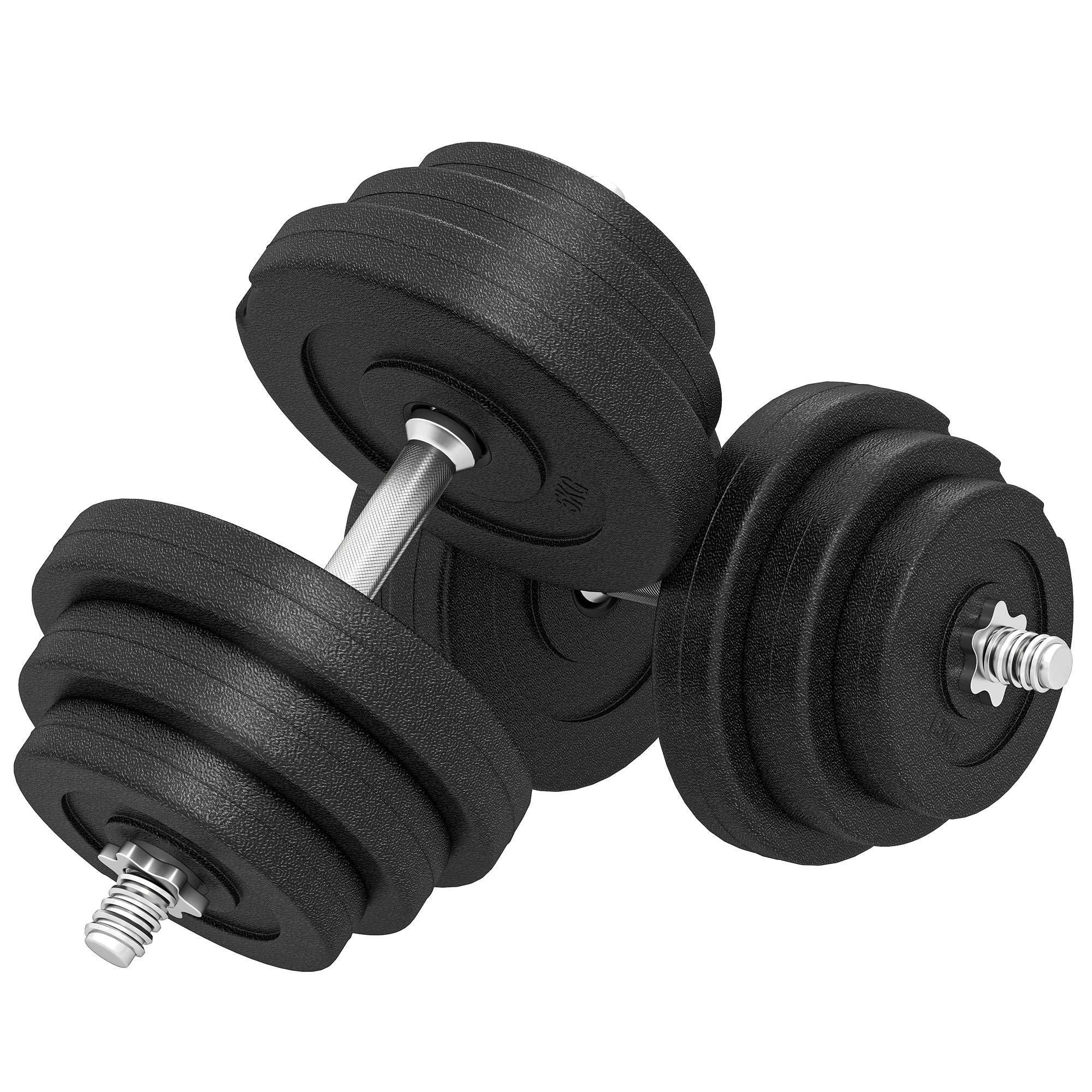 Håndvægtsæt 40 kg, 2 metalhåndtag, 12 vægtskiver, gulvvenlig, sort