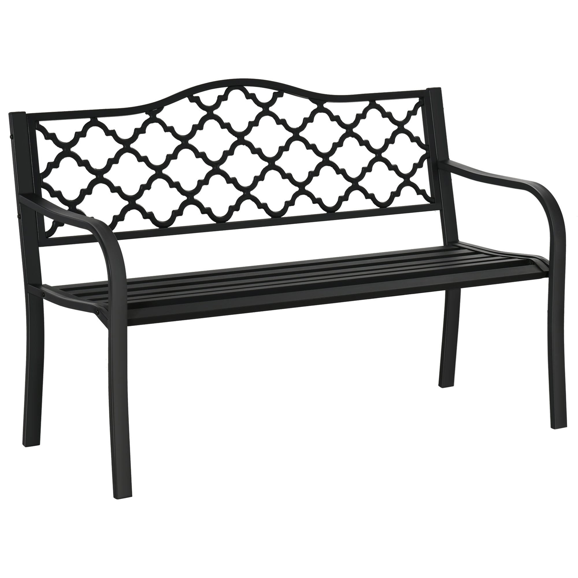 2-personers havebænk, parkbænk af metal, bænk op til 240 kg, terrassebænk med ryglæn og armlæn, havemøbler, støbejern, sort, 128 x 58,5 x 89 cm