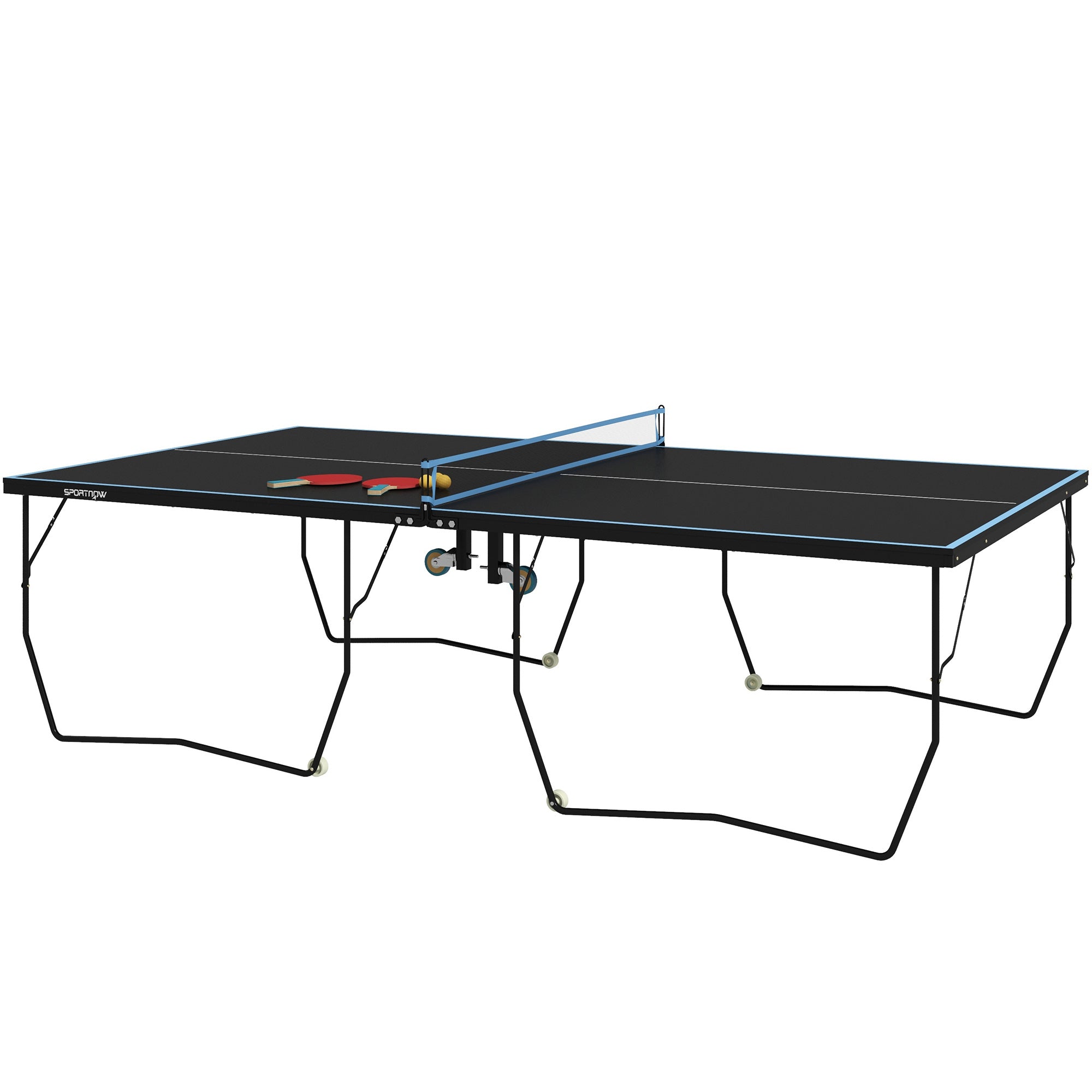 Bordtennisbord, foldbart, 8 hjul, pulverlakeret stålramme, mdf, 274 x 152,5 x 76 cm, sort