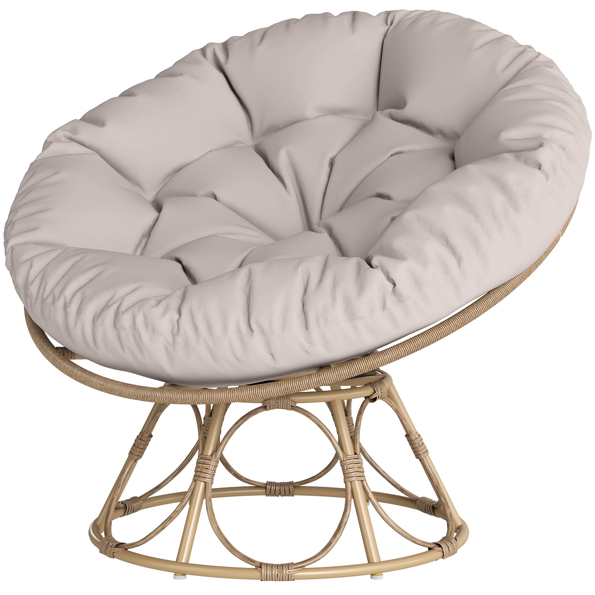 Papasan-stol i rattan, 360Â° drejelig kurvestol med siddehynde, rund udendørs