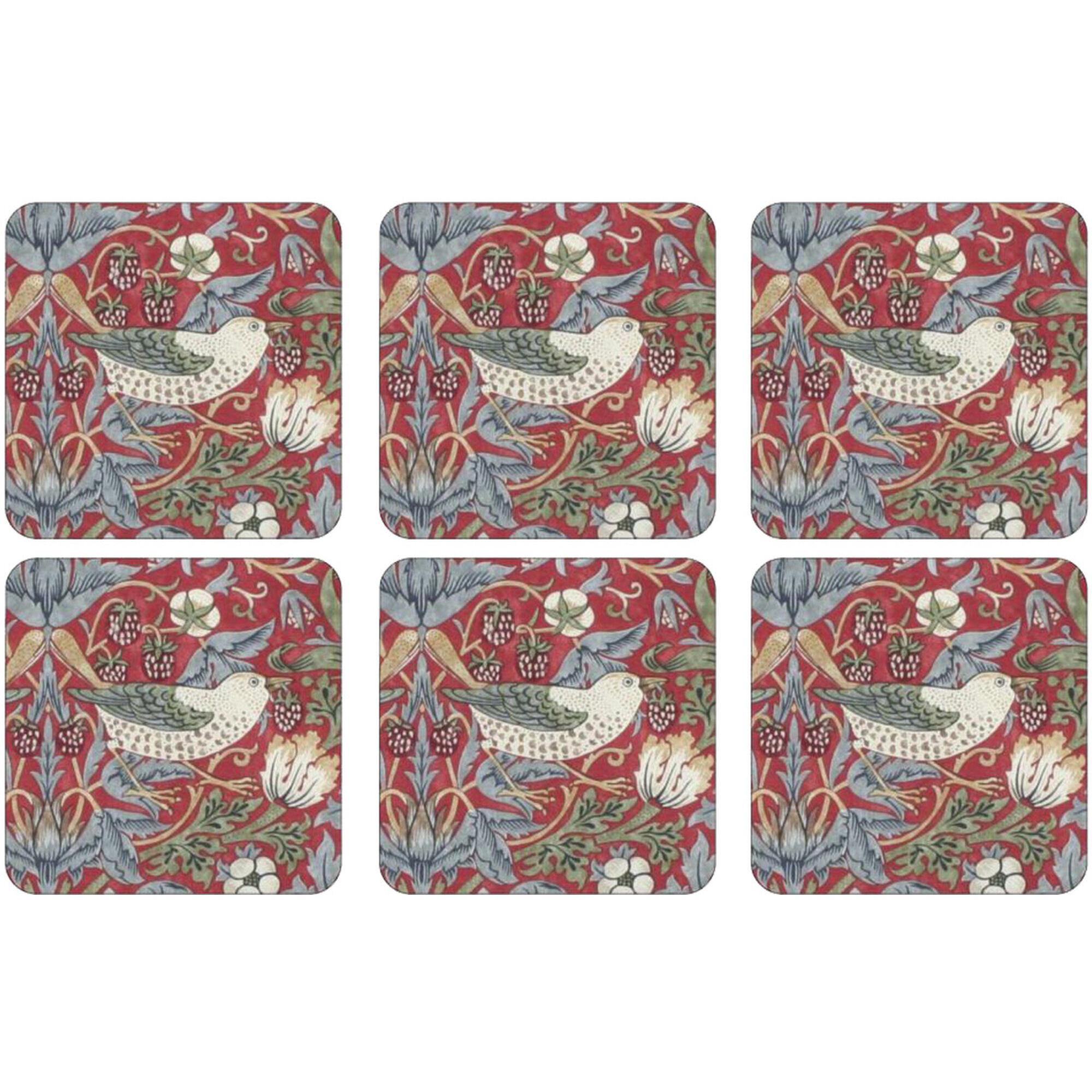 Spode Glasunderlag 'Strawberry Thief', rød