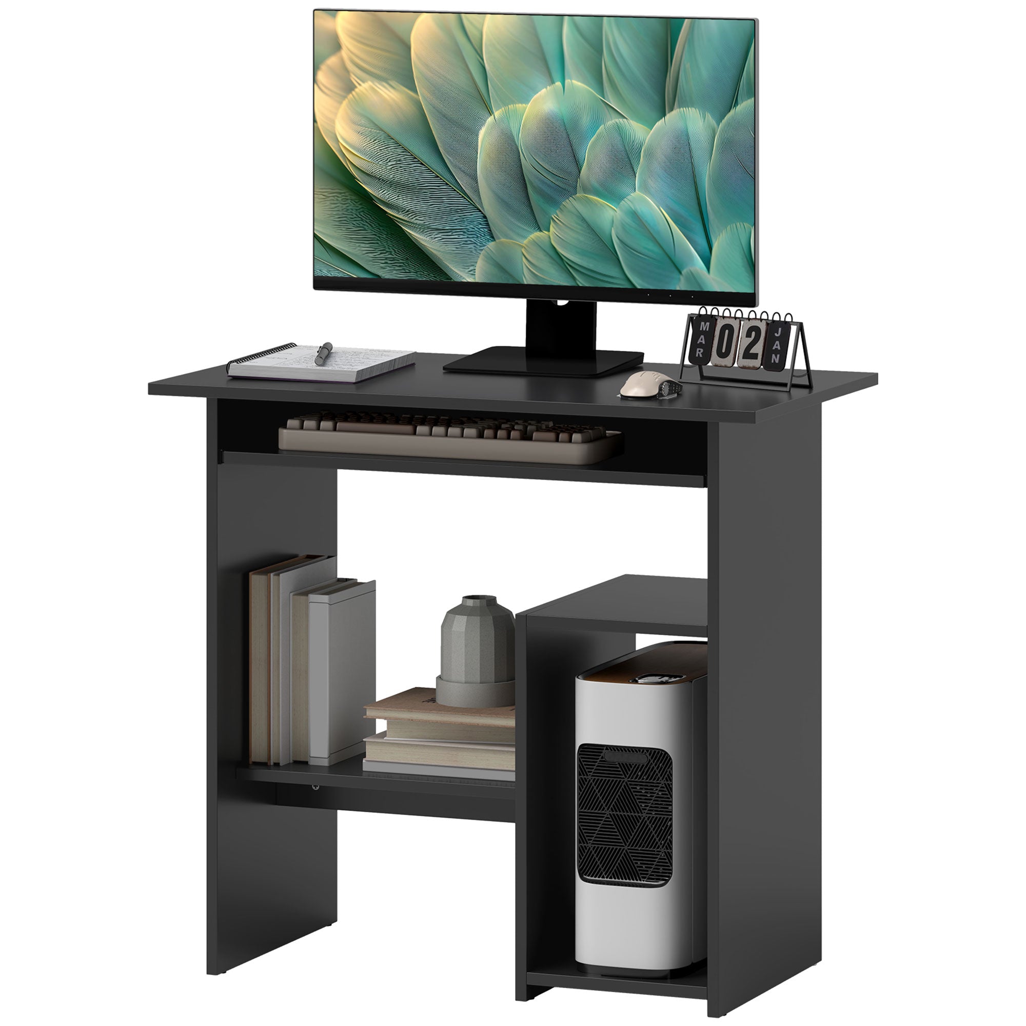 Computerbord, skrivebord, spånplade, metal, 80 x 45 x 75 cm, sort