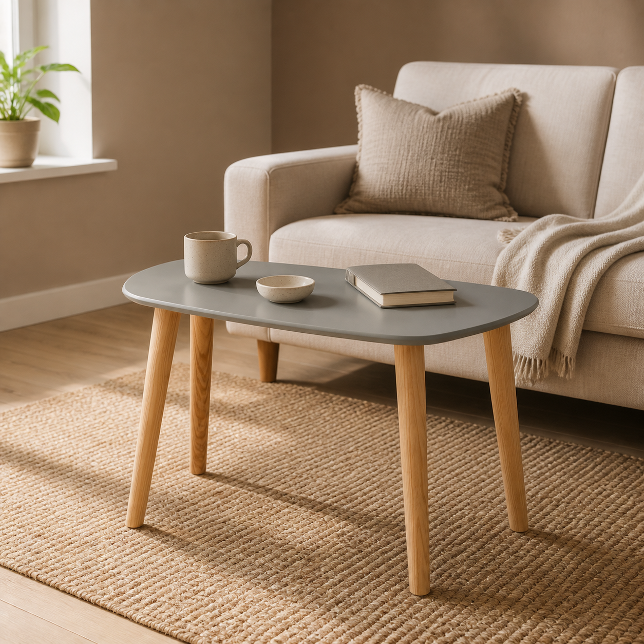 Sofabord med trapezform, betongråt