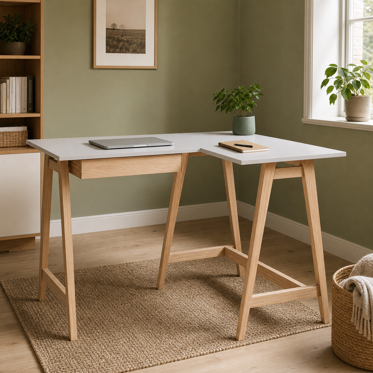 Hjørneskrivebord 115 cm, højre, lysegråt