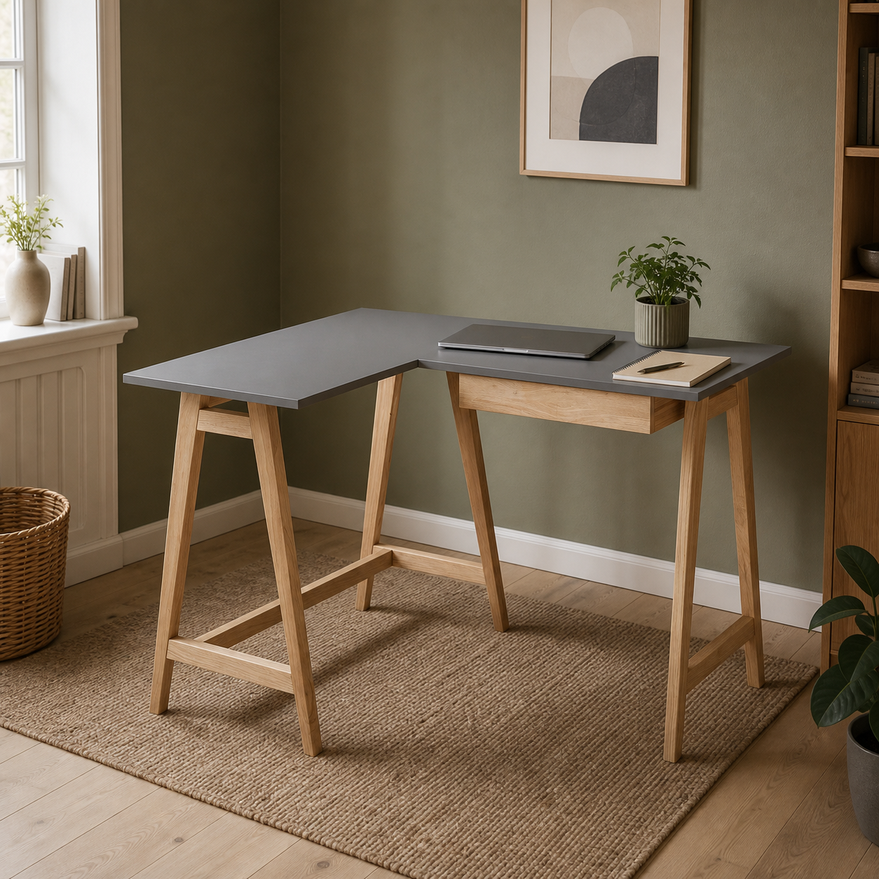 Hjørneskrivebord 115 cm, venstre, mørkegråt