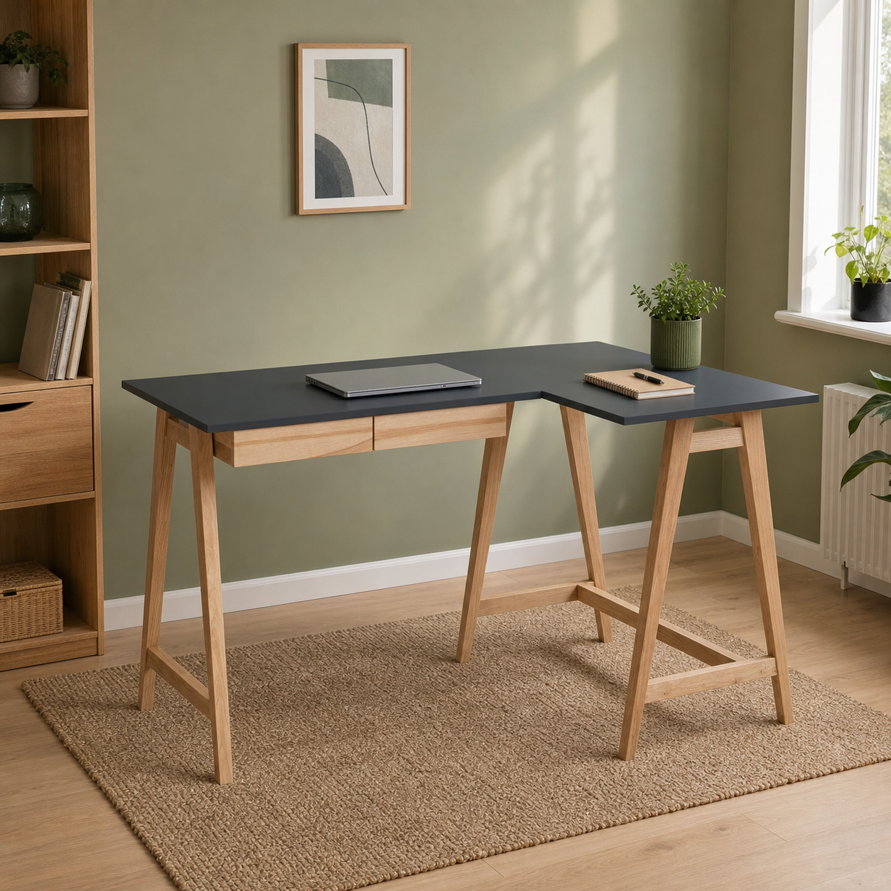 Hjørneskrivebord 135 cm, højre, grafit