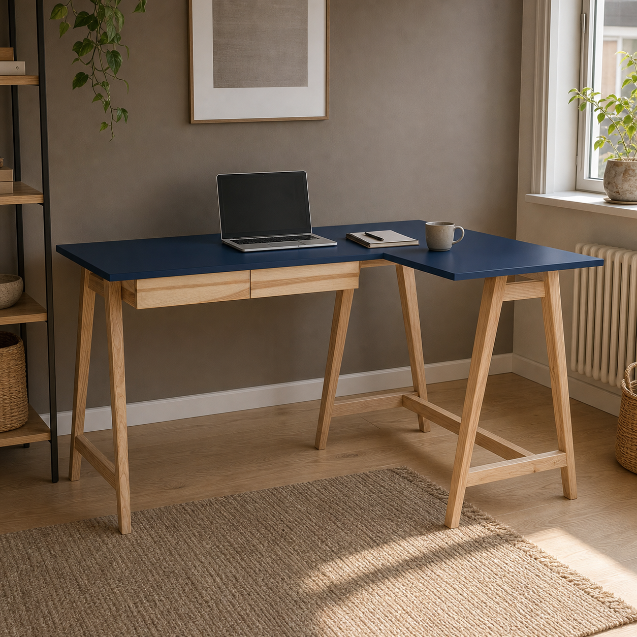 hjørneskrivebord 135 cm, højre, marineblå l-f