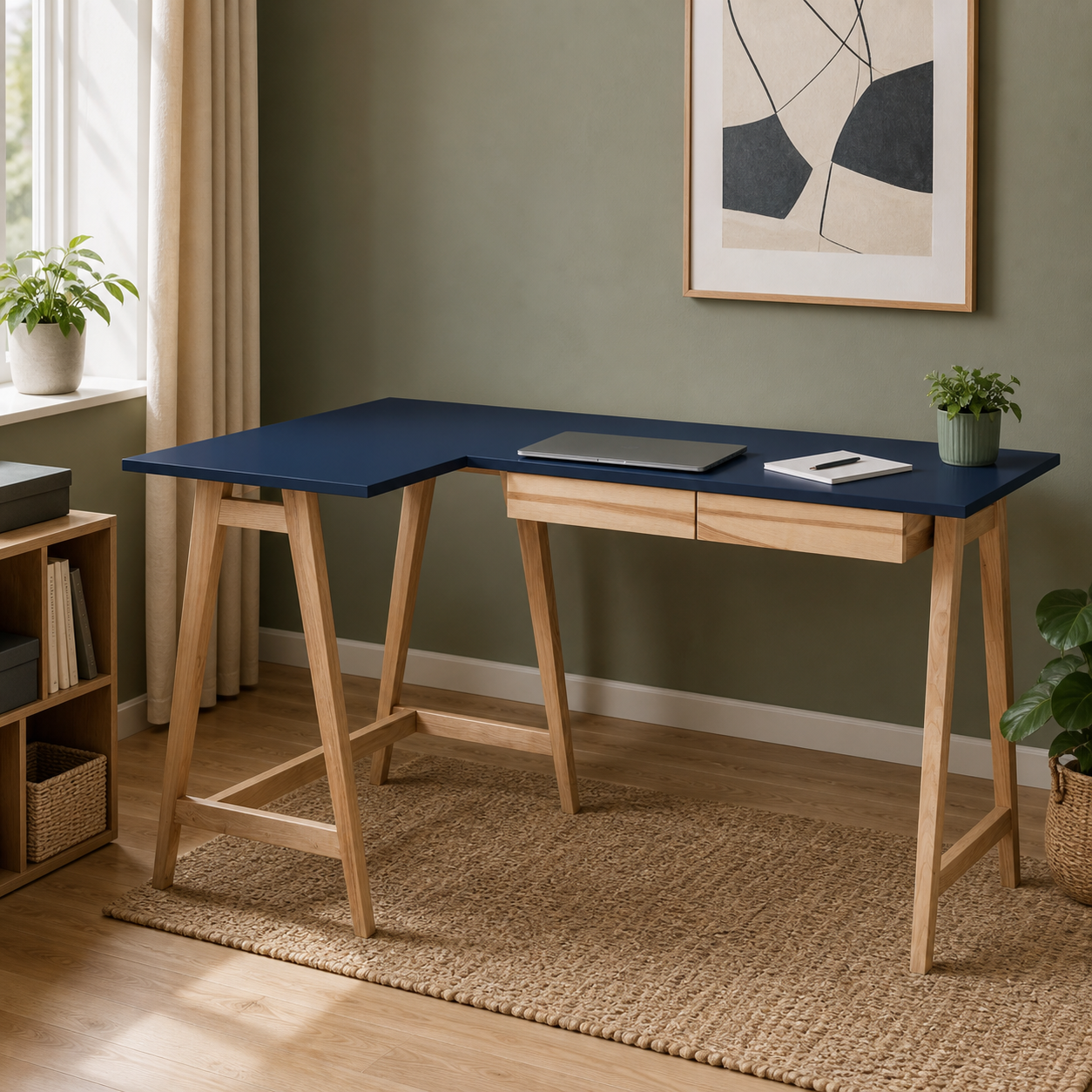 Hjørneskrivebord 135 cm, venstre, marineblåt