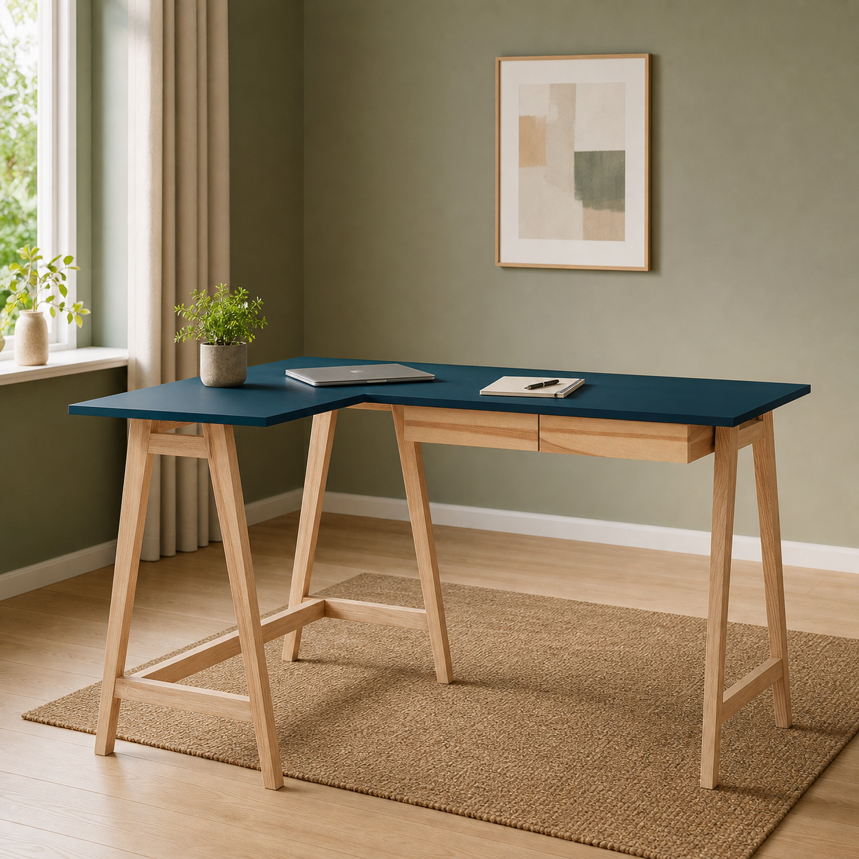 Hjørneskrivebord 135 cm, venstre, petrolblåt