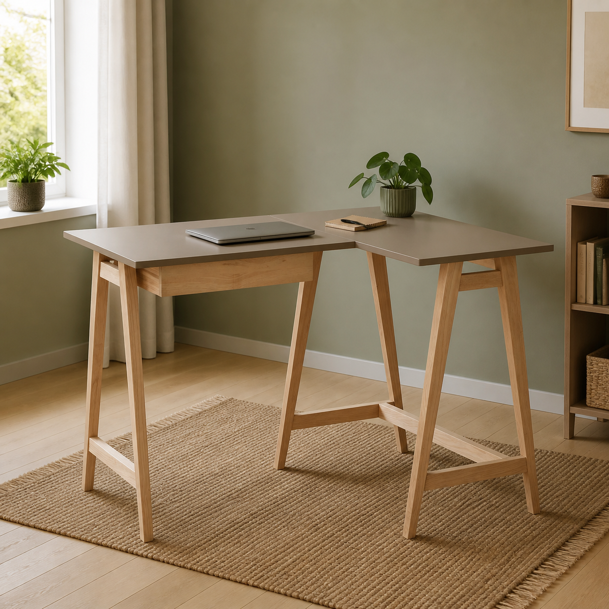 Hjørneskrivebord 115 cm, højre, brunt