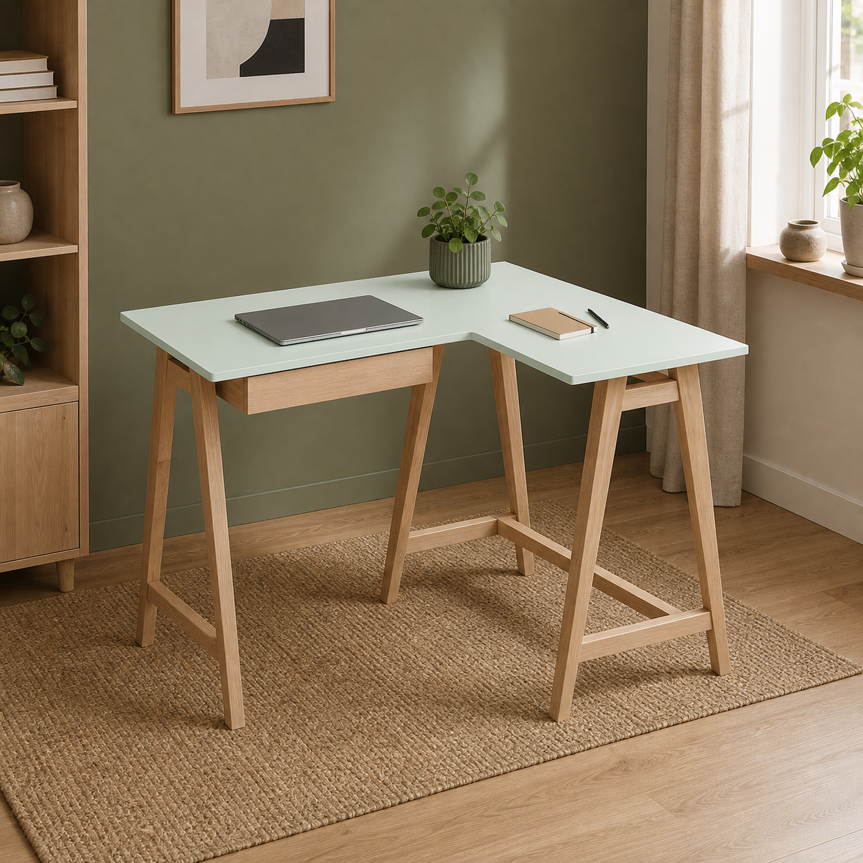 Hjørneskrivebord 115 cm, højre, mintgrønt