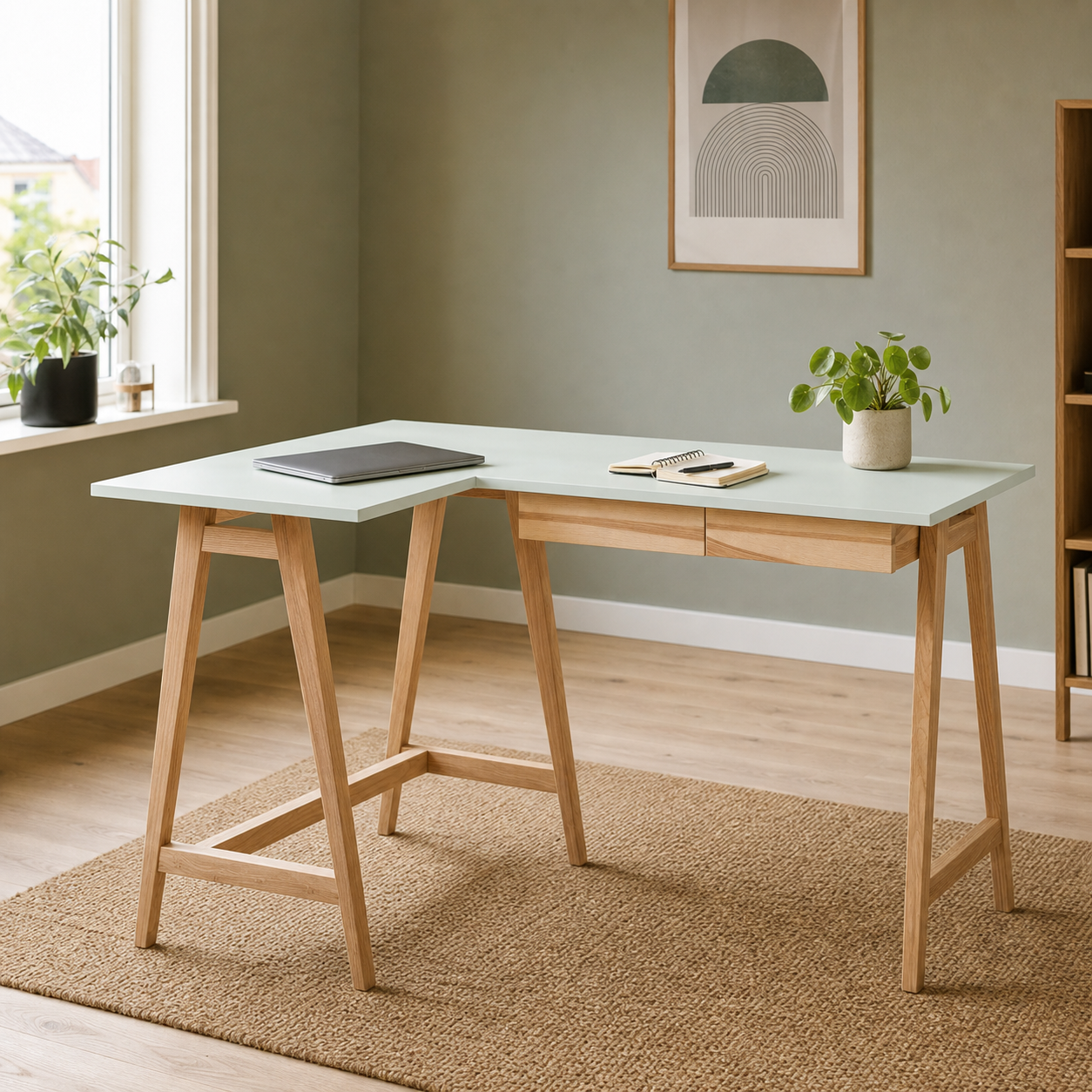 LUKA hjørnebord 135 cm, mint/natur