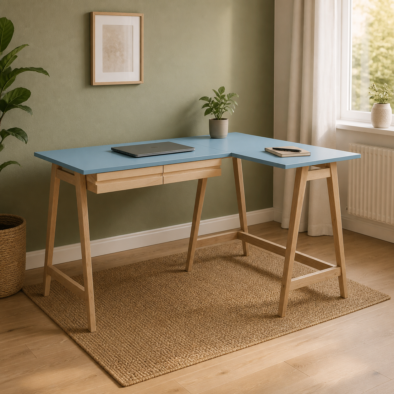 Hjørneskrivebord 135 cm, højre, blåt