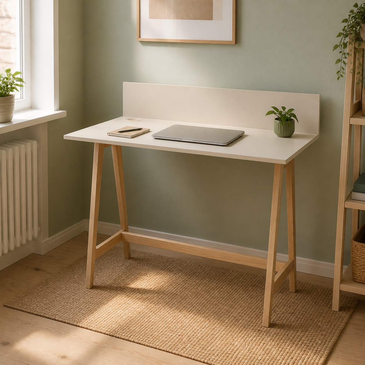 Skrivebord 110 cm med kabelhul, brunbeige