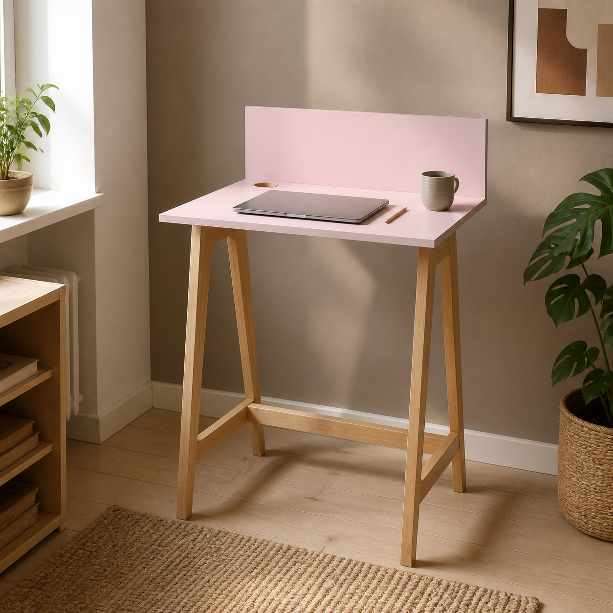 Skrivebord 65 cm med kabelhul, støvet pink