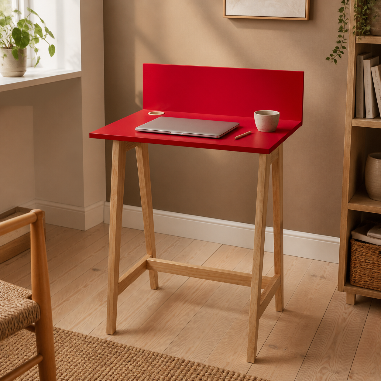 Skrivebord 65 cm med kabelhul, rødt