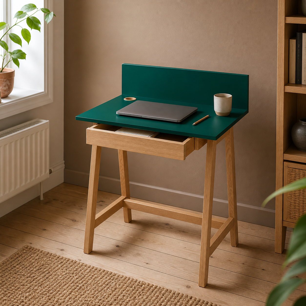 Skrivebord 65 cm med skuffe, havgrønt