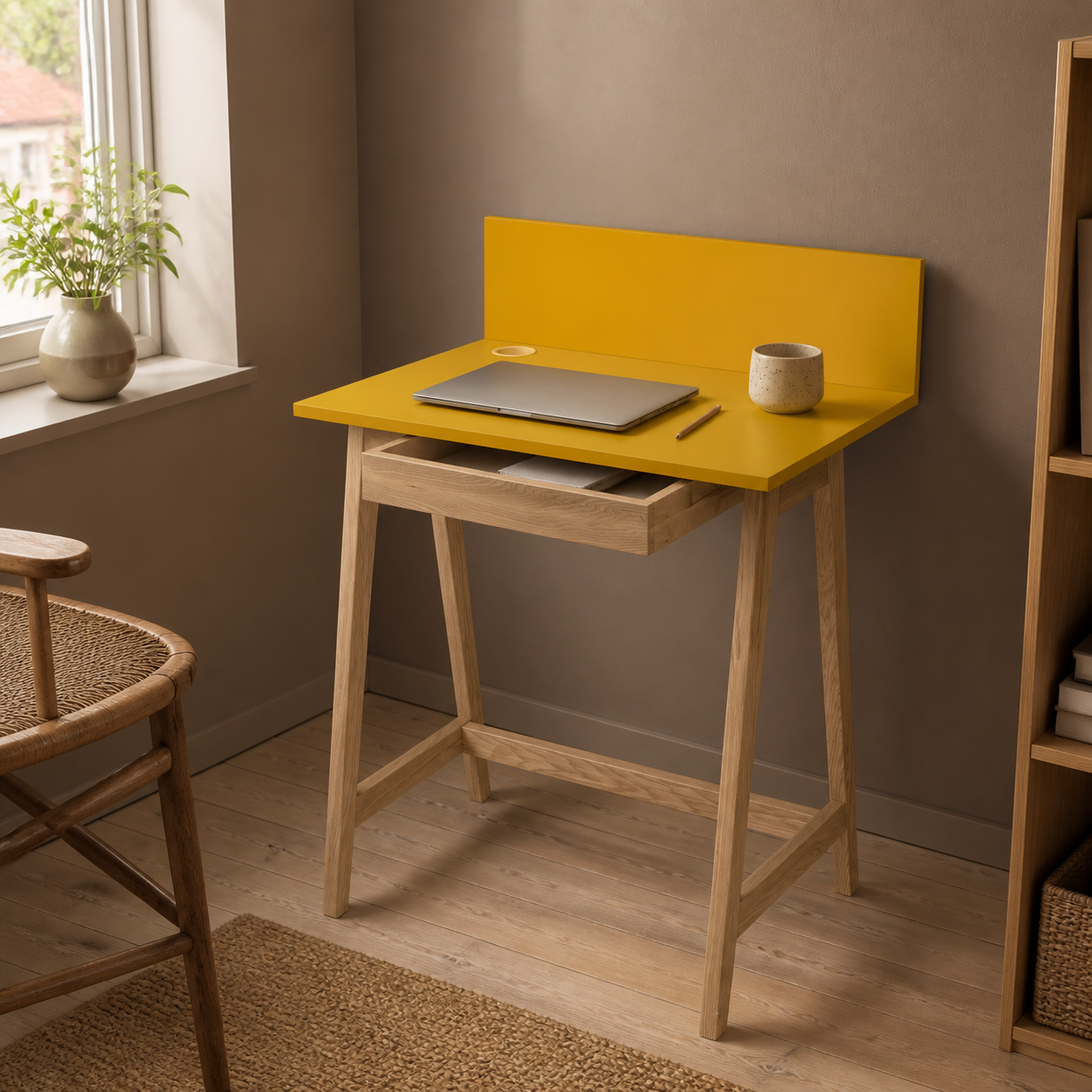 Skrivebord 65 cm med skuffe, gult