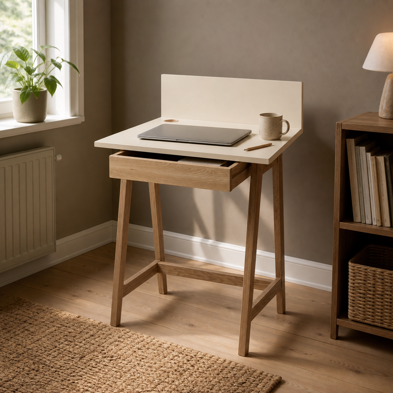 Skrivebord 65 cm med skuffe, kridhvidt