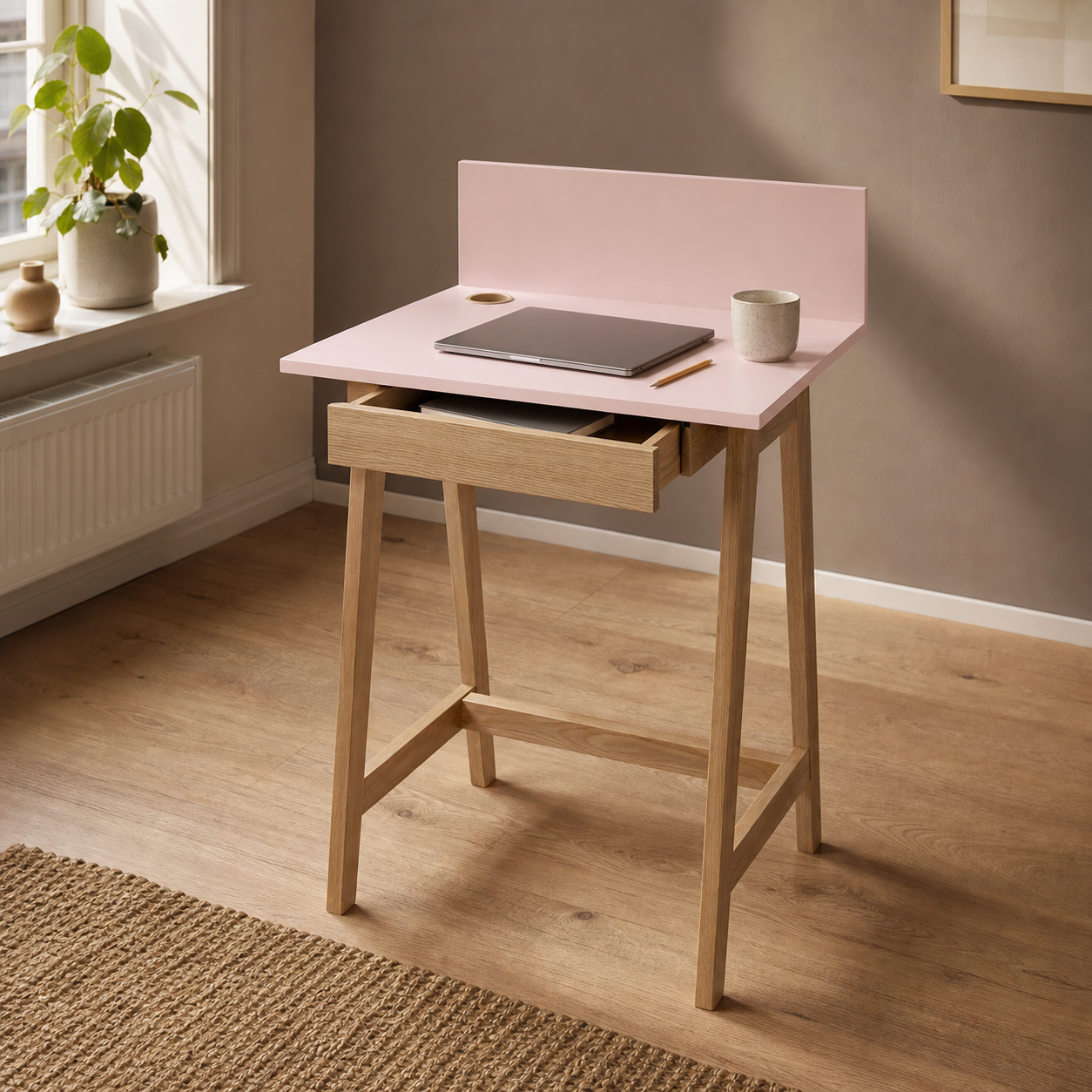 Skrivebord 65 cm med skuffe, støvet pink