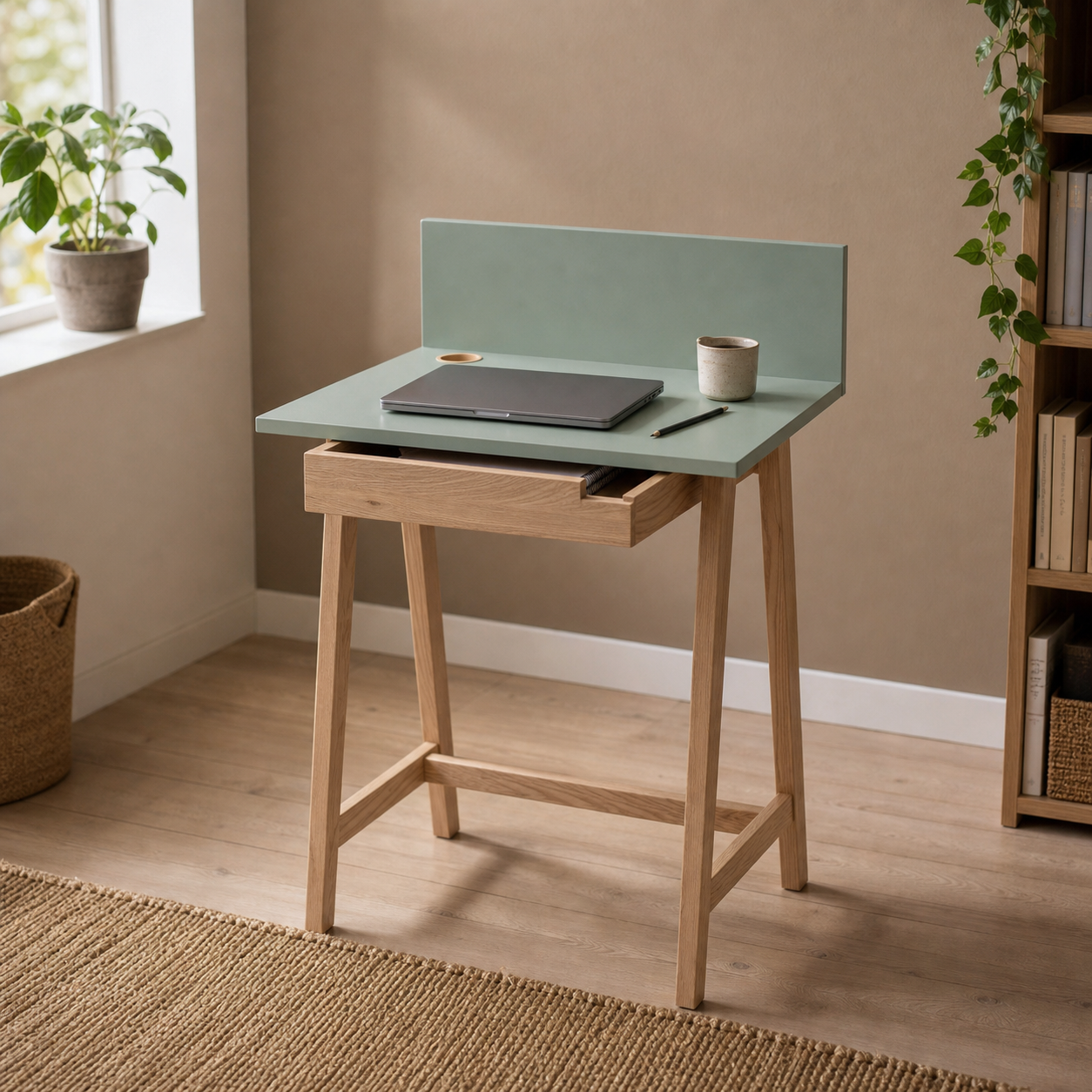Skrivebord 65 cm med skuffe, salviegrønt
