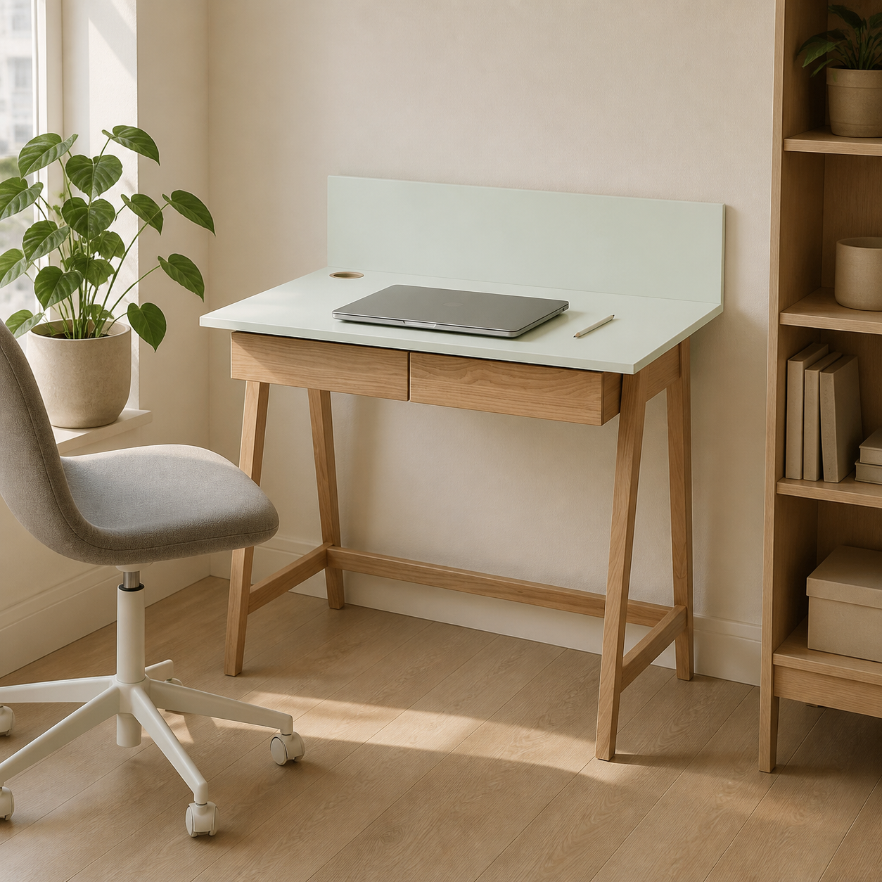 LUKA-bord 85 cm, mint/natur, med skuffe