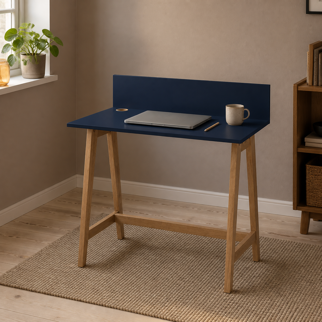 Skrivebord 85 cm med kabelhul, marineblåt