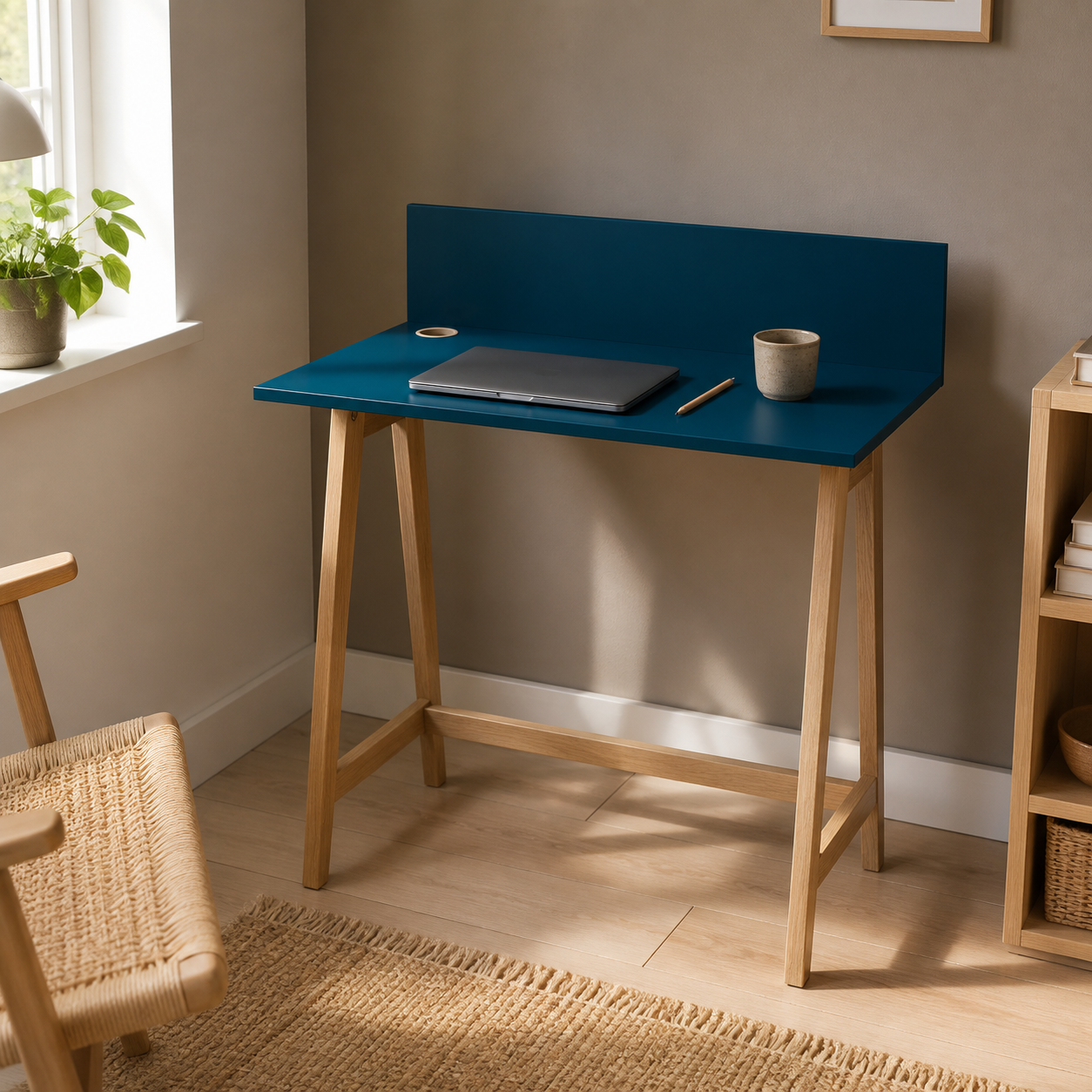 Skrivebord 85 cm med kabelhul, petrolblåt