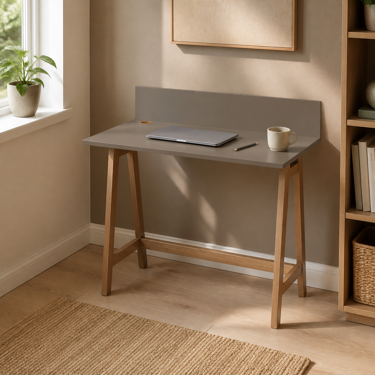 Skrivebord 85 cm med kabelhul, bæverbrunt
