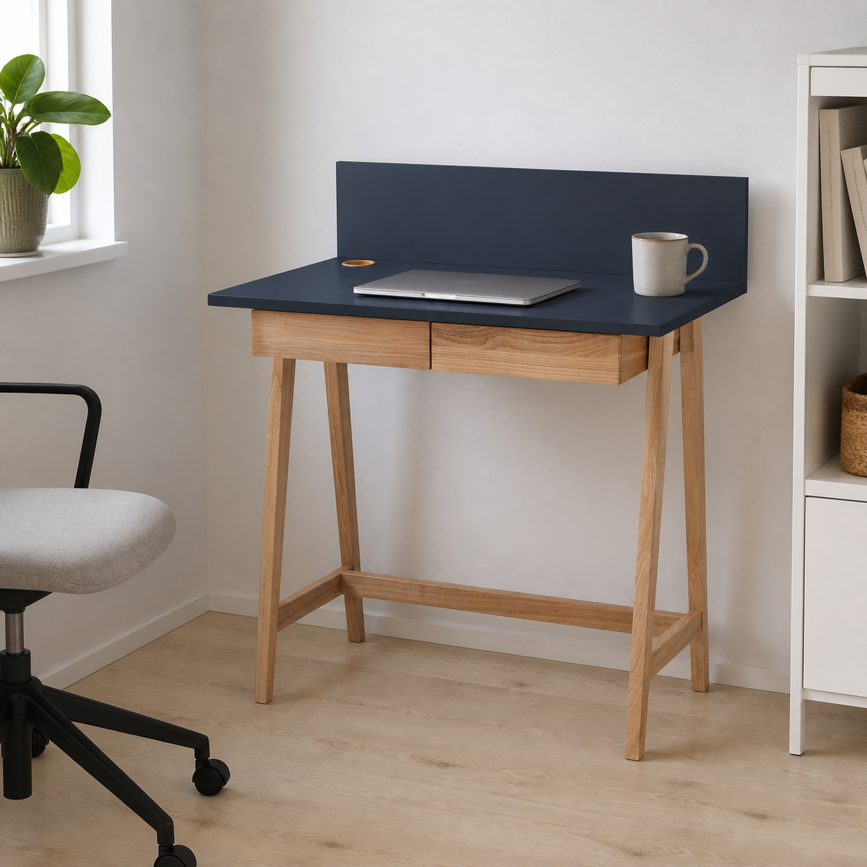 LUKA-bord 85 cm med 2 skuffer, grafit/natur