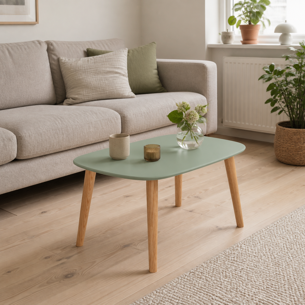 Sofabord med trapezplade, salviegrøn
