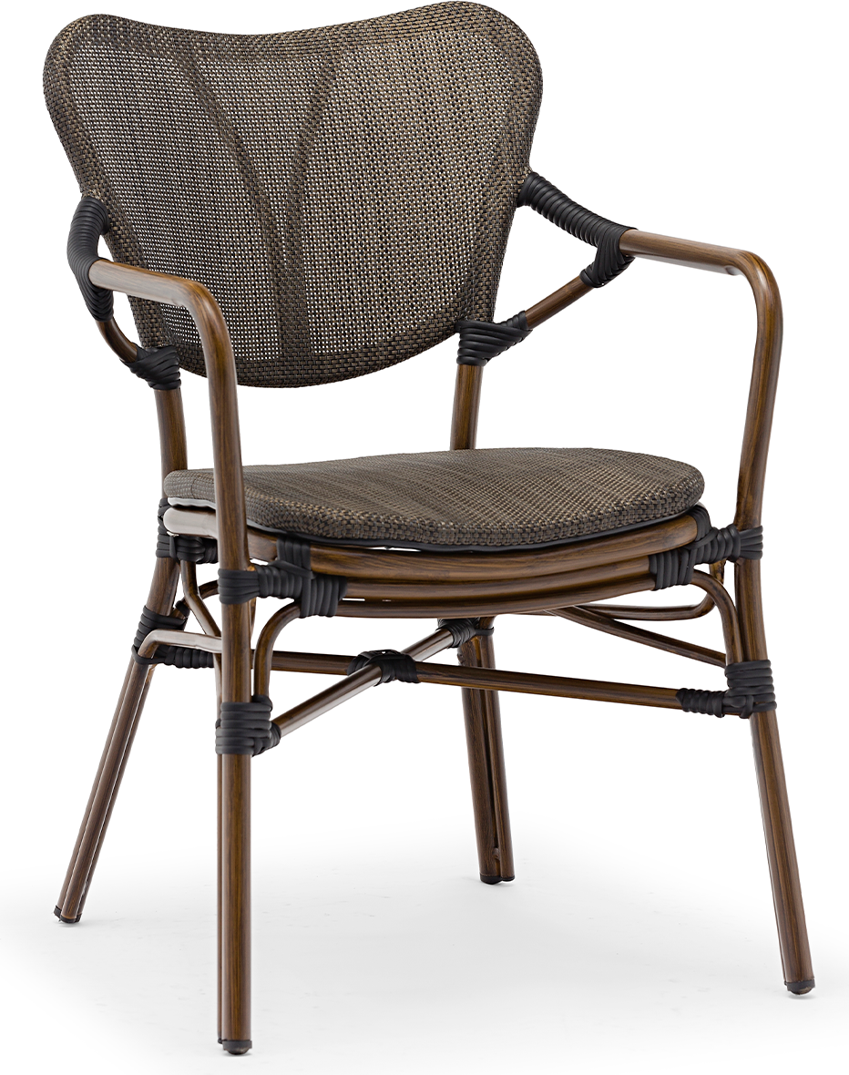 Havestol House of Sander Colmar udendørs spisebordsstol i aluminium lysebrun med sorte detaljer H84ÃB56ÃL64 cm