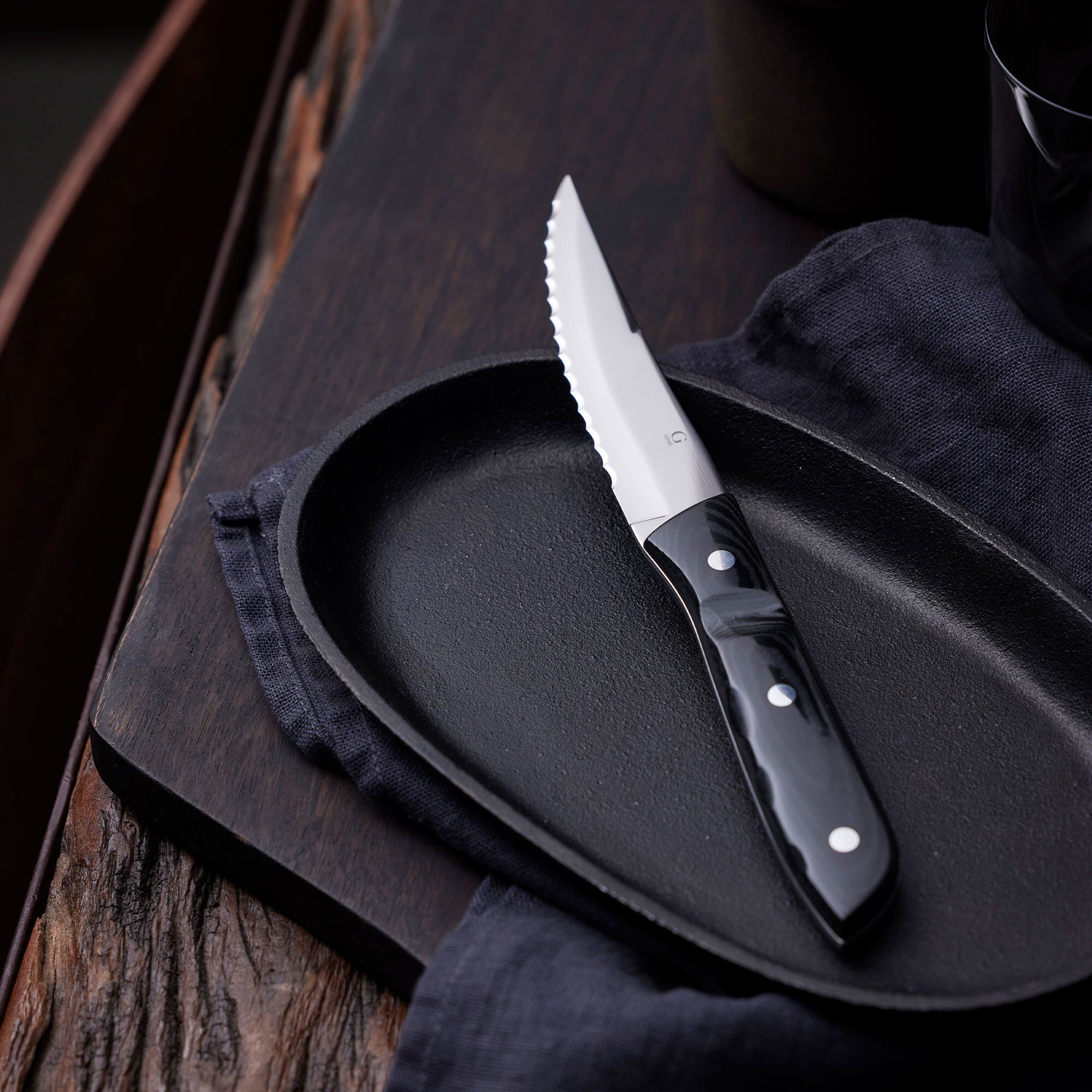 Gense Old Farmer Micarta steakkniv XL 4 dele, sort/stål