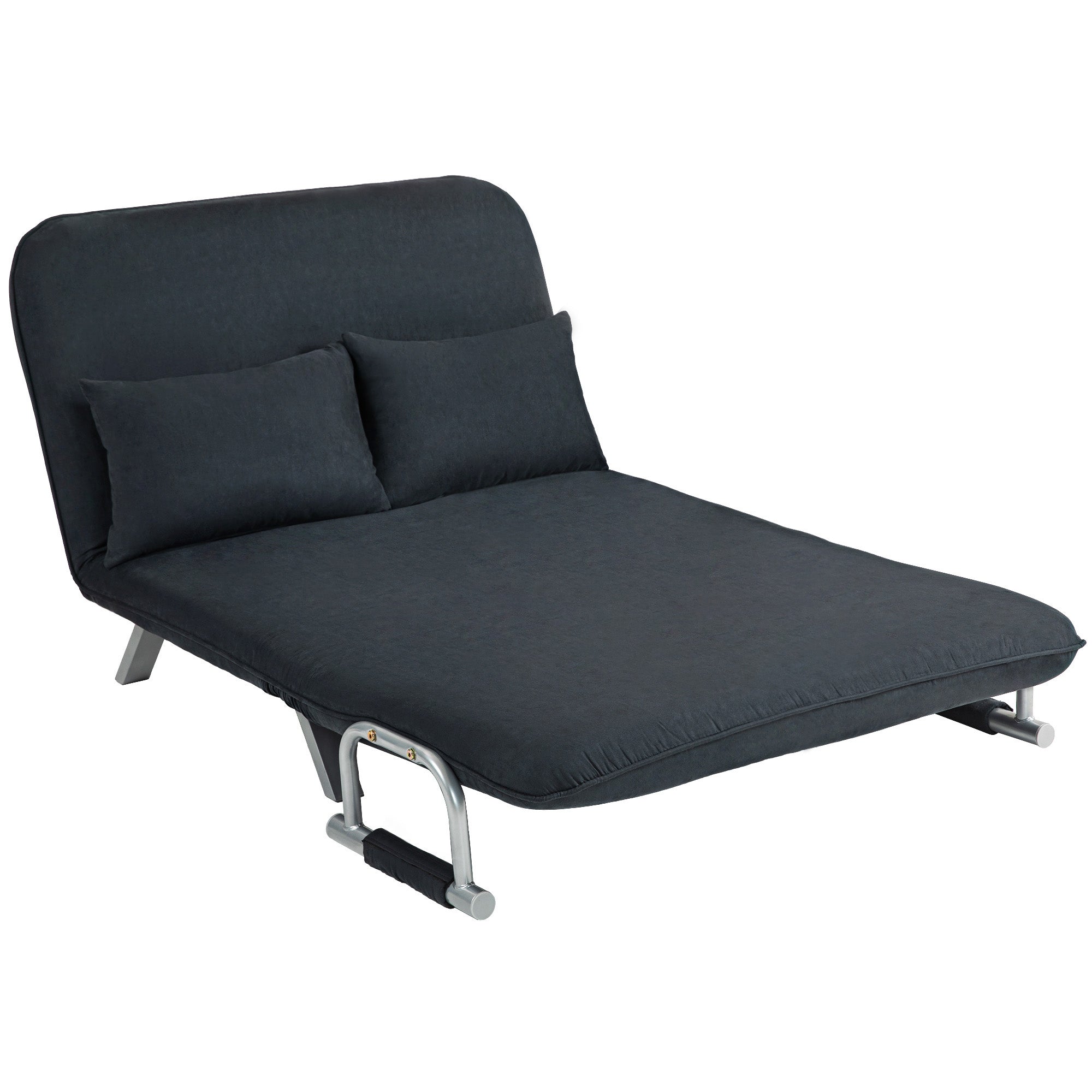 Sovesofa, 5-vejs justerbar, imiteret ruskind, stålstel, inklusive hynder, sort