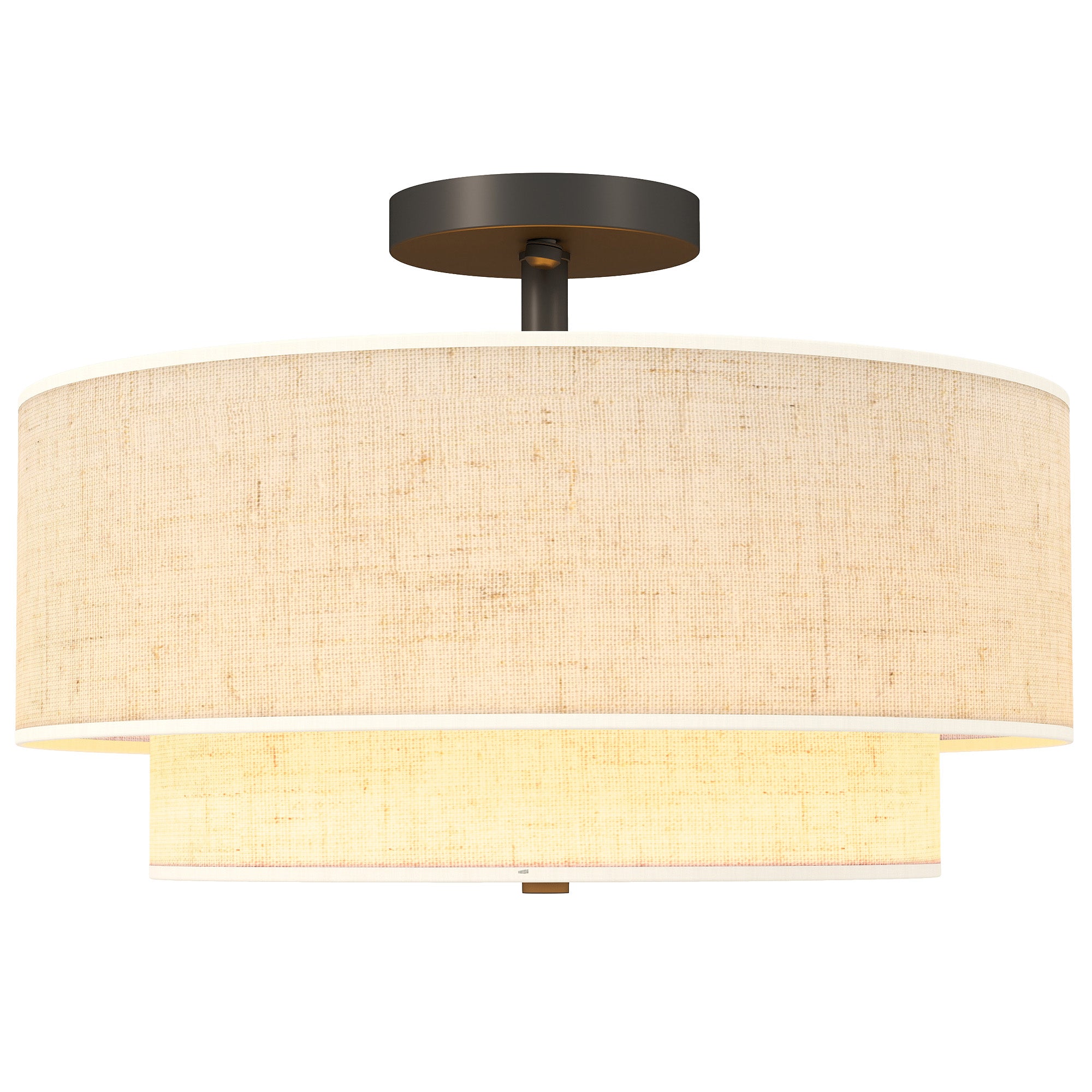 Loftlampe, pendel med dobbeltskærme i linned look, cremehvid