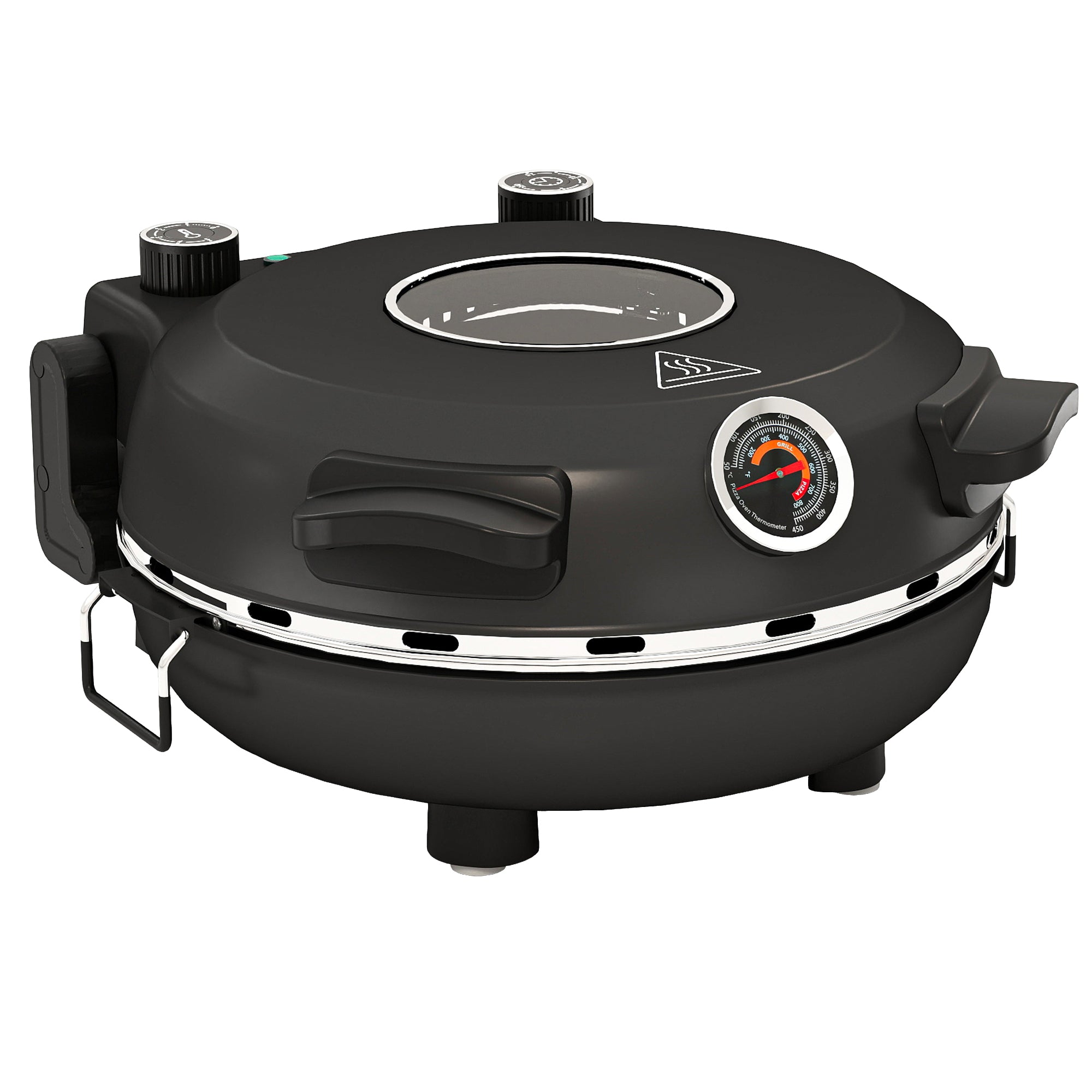 Elektrisk pizzaovn 430 Â°c, 1200 watt pizzabager med 30 cm stenplade, timer, vindue, rustfrit stål, sort