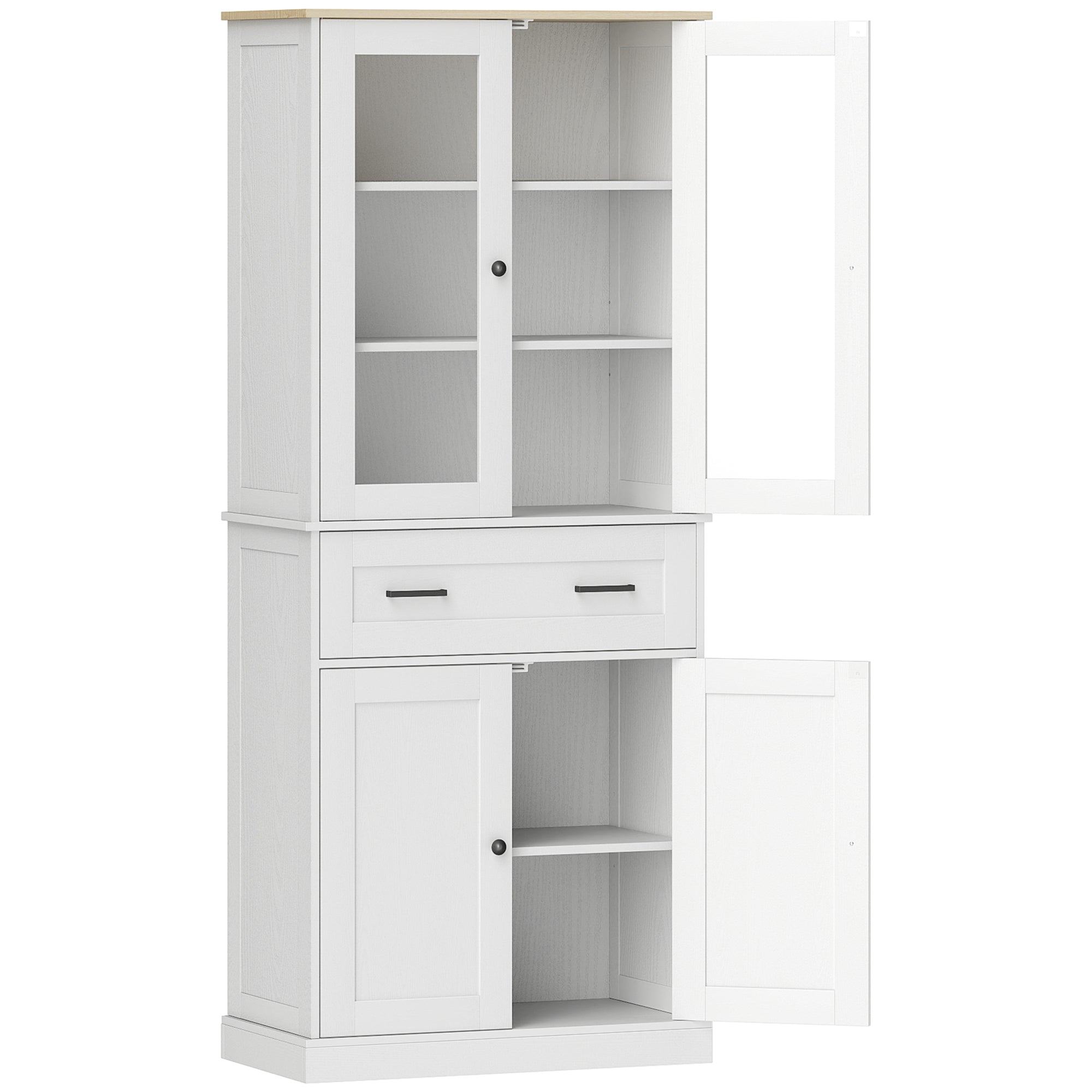Køkkenskab, buffet, akrylfront, skuffer, 76 x 40 x 182,5 cm, cremehvid