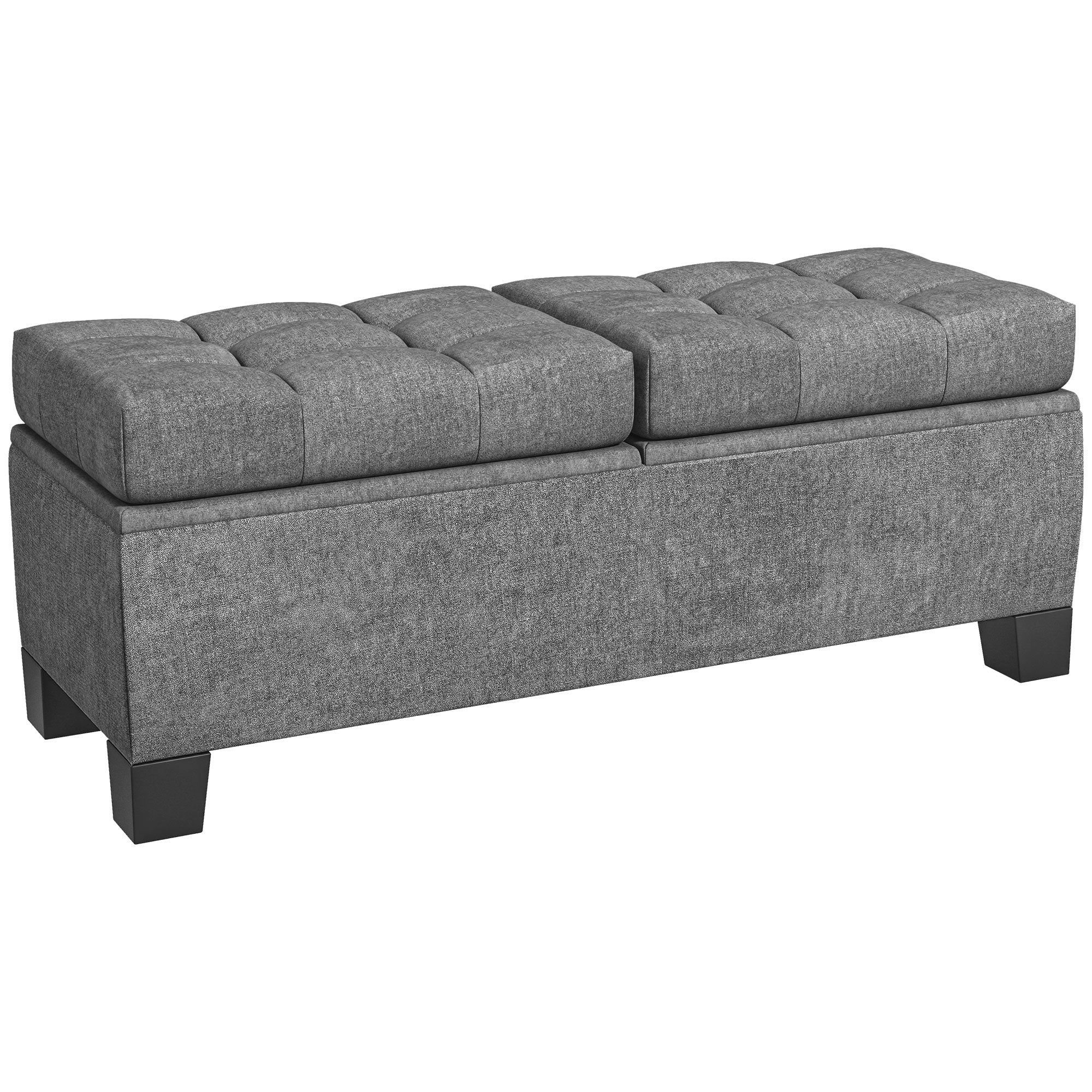 Opbevaringsbænk, polstret bænk med linnedlook, polstret opbevaringsboks, lasteevne op til 180 kg, til entré, soveværelse, stue, 116x41x47 cm, grå