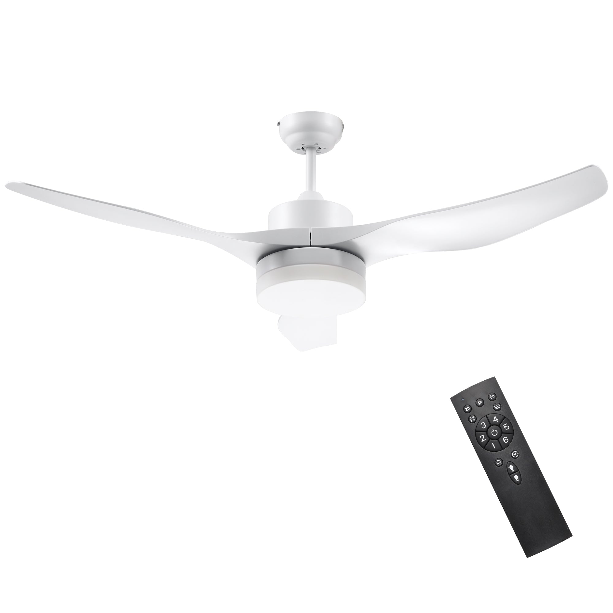 Loftventilator med led-lys, 2-i-1-design, med timer, fjernbetjening, loftslampe med ventilator, hvid