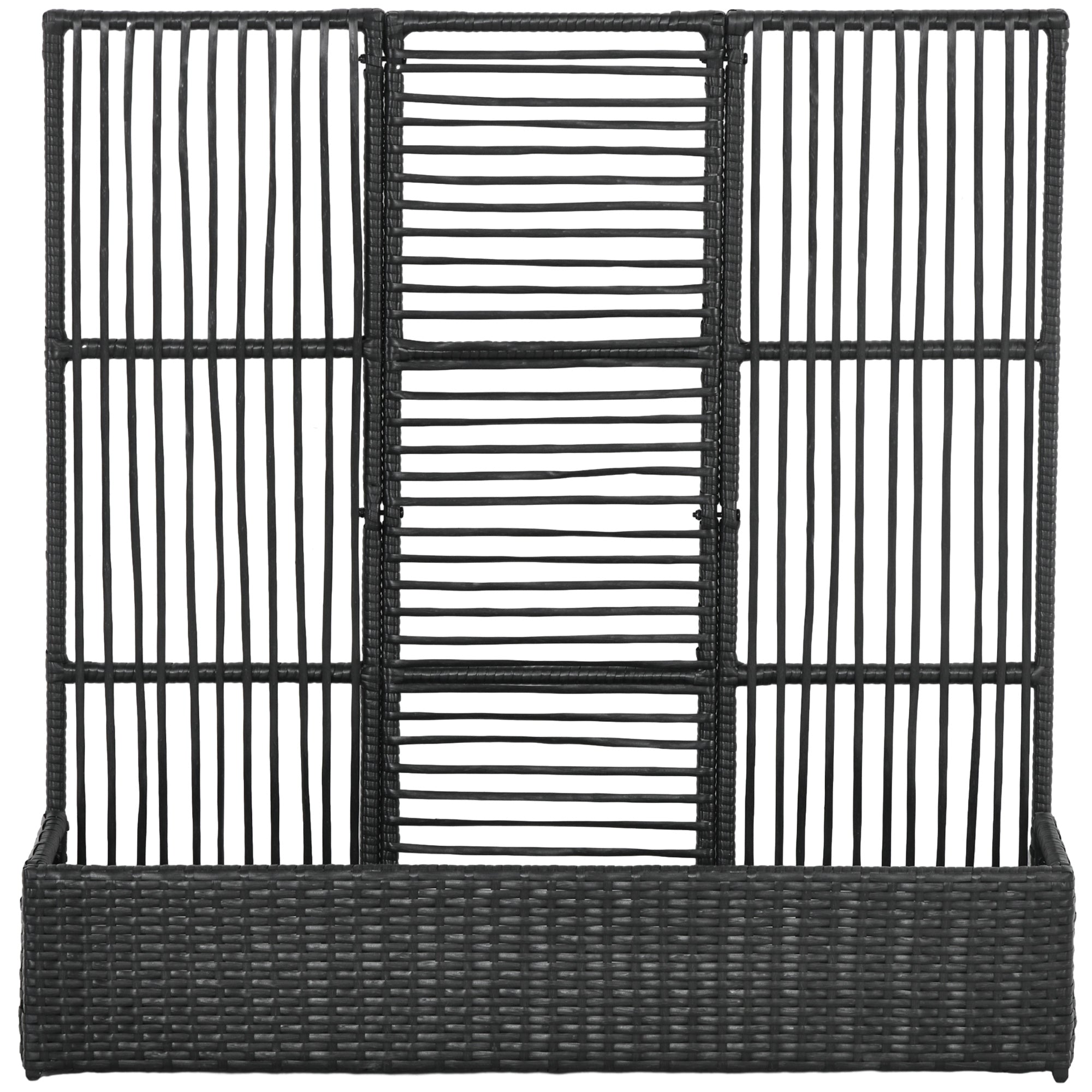 Blomsterkasse med espalier, vejrbestandig, polyrattan, 103 x 103 x 29 cm, sort