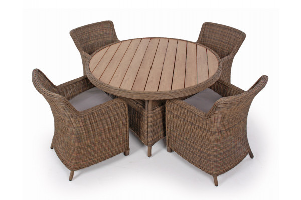 Rio Dusty Havemøbelsæt m/4 spisestole - Ø 130 cm - m/vandafv. hynder