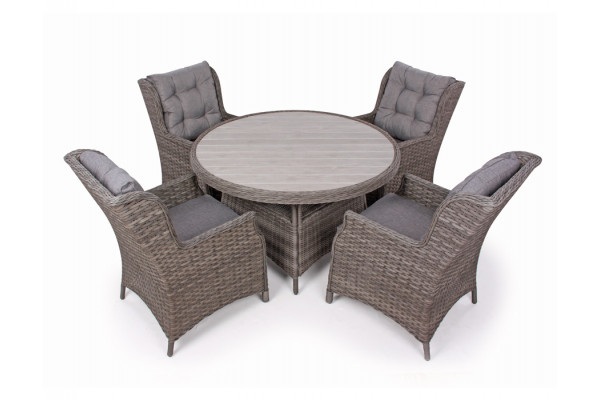 Rio Grå Havemøbelsæt m/4 loungestole - Ø 130 cm - m/vandafv. hynder