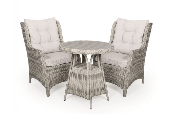 Rio Lys Grå Cafesæt m/2 loungestole - Ø 70 cm - m/vandafv. hynder