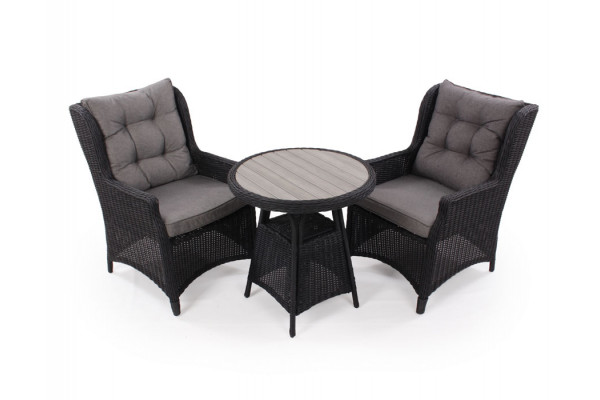 Rio sort Cafesæt m/2 loungestole - Ø 70 cm - m/vandafv. hynder
