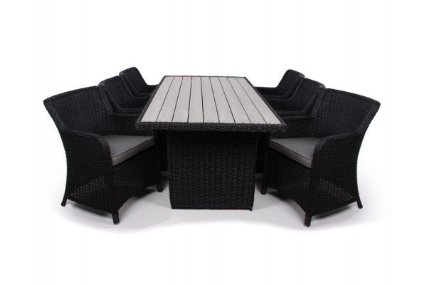Rio Sort Havemøbelsæt m/6 spisestole - 94x210 cm - m/vandafv. hynder