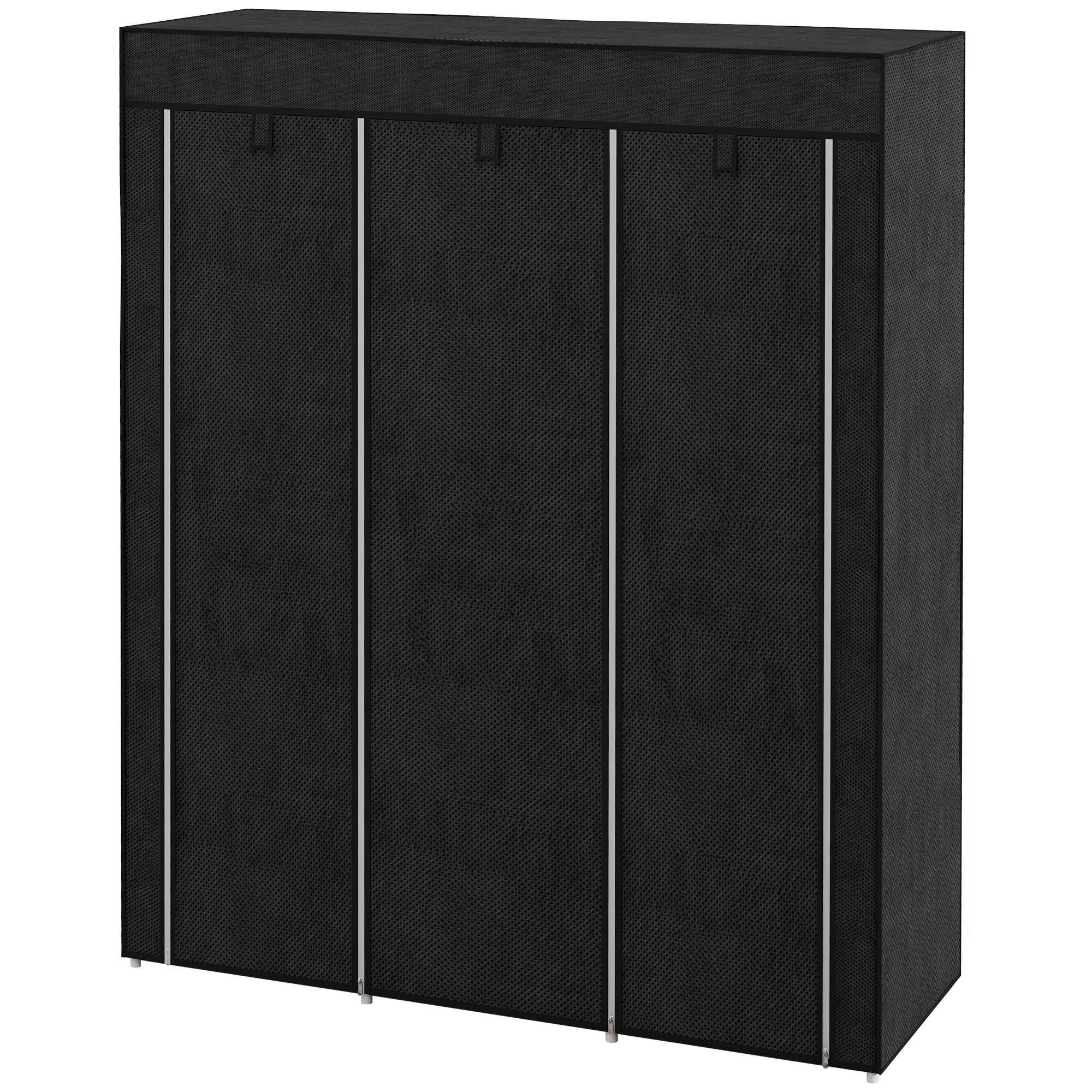 Stofgarderobe, opbevaringsløsning, 8 hylder, 2 garderobestativer, sort
